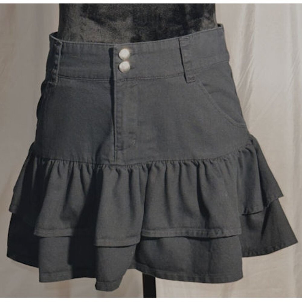 Social Collision Black Ruffled Skirt, Goth, Small - Picture 2 of 7